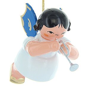 Angels Angel Ornaments Floating Angels - blue wings Tree Ornament - Angel with Piccolo Trumpet - Blue Wings - Floating - 5,5 cm / 2.2 inch