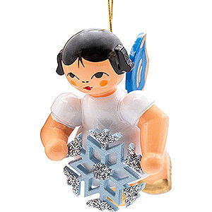 Tree ornaments Angel Ornaments Floating Angels - blue wings Tree Ornament - Angel with Snow Crystal - Blue Wings - Floating - 5,5 cm / 2.2 inch