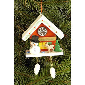 Tree ornaments Snowmen Tree Ornament - Cuckoo Clock Red with Snowman - 6,7x6,3 cm / 2.6x2.5 inch