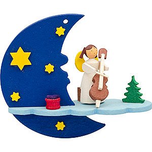 Tree ornaments Moon & Stars Tree Ornament - Moon-Cloud-Angel with Cello - 8 cm / 3.1 inch