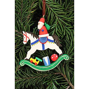 Tree ornaments Santa Claus Tree Ornament - Santa Claus on Rocking Horse - 6,8x7,1 cm / 2.7x2.8 inch
