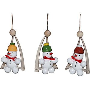 Tree ornaments Snowmen Tree Ornament - Snowman on the swing, 3 pieces - 8 cm / 3.1 inch