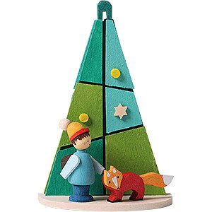 Tree ornaments Winterly Tree Ornament - Tree with Child and Fox - 7,3 cm / 2.9 inch