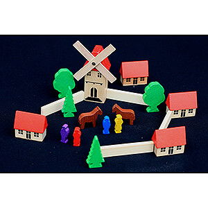 Wooden Toys Construction games Bauspiele Village With Windmill