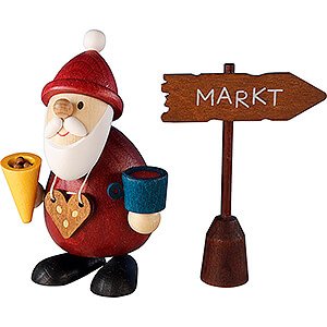 Kleine Figuren & Miniaturen Weihnachtsmann Weihnachtsman Weihnachtsmarktbummler mit Schild  - 9,5 cm
