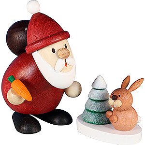 Kleine Figuren & Miniaturen Weihnachtsmann Weihnachtsmann mit Hase und verschneitem Baum  - 9 cm