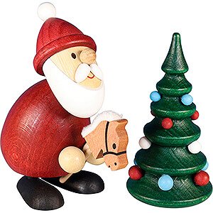 Kleine Figuren & Miniaturen Weihnachtsmann Weihnachtsmann mit Steckenpferd und Weihnachtsbaum  - 9 cm