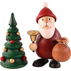 Kleine Figuren & Miniaturen Weihnachtsmann Weihnachtsmann stehend mit Glocke, Sack und Weihnachtsbaum - 9,5 cm