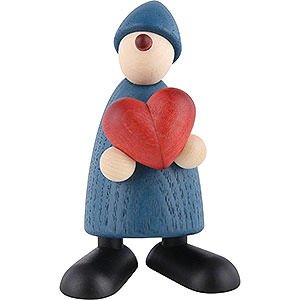 Gift Ideas Heartfelt Wish Well-Wisher Theo with Heart, Blue - 9 cm / 3.5 inch