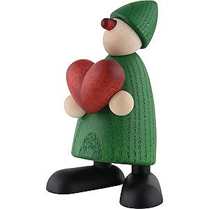 Gift Ideas Heartfelt Wish Well-Wisher Theo with Heart, Green - 9 cm / 3.5 inch