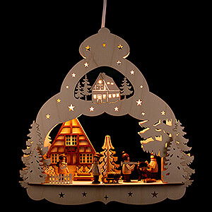World of Light Window-Pictures Window Picture - Half-Timbered House with Forest People - 29,8 cm / 11.7 inch