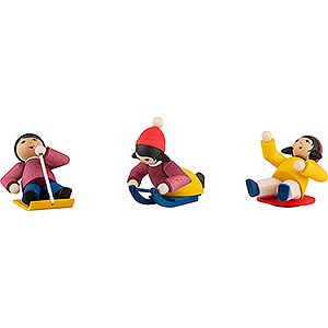 Small Figures & Ornaments ULMIK Winterchildren stained Winter Children Downhill Sliders - 3 pcs. - stained - 7 cm / 2.8 inch