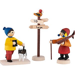 Small Figures & Ornaments ULMIK Winterchildren stained Winter Children Hikers - 3 pcs. - stained - 7 cm / 2.8 inch