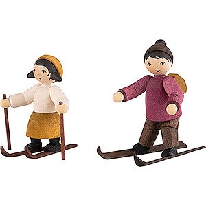 Small Figures & Ornaments ULMIK Winterchildren stained Winter Children Ski Beginner Couple - stained - 7 cm / 2.8 inch