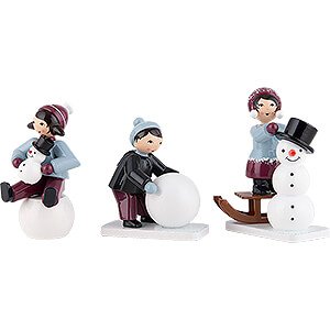 Small Figures & Ornaments ULMIK Winterchildren glazed Winter Children Snowman Builders - 3 pcs. - purple - 7 cm / 2.8 inch