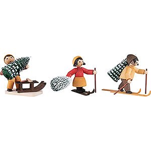 Specials Winter Children with Trees - 3 pcs. - stained - 7 cm / 2.8 inch