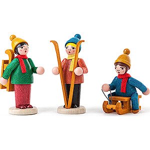 Small Figures & Ornaments everything else Winter Sports Children - coloured - 3 pcs.  - 6 cm / 2.4 inch