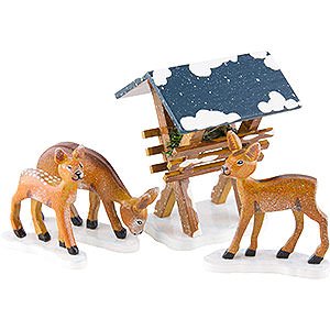 Kleine Figuren & Miniaturen Hubrig Winterkinder Winterkinder Futterkrippe mit 3 Rehen - 3-7 cm