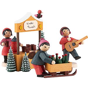 Kleine Figuren & Miniaturen ULMIK Winterkinder gebeizt Winterkinder Kinderpunschverkufer 4-teilig gebeizt - 7 cm