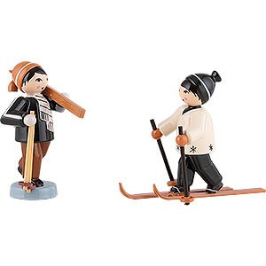 Kleine Figuren & Miniaturen ULMIK Winterkinder lasiert Winterkinder Skifahrer 2-teilig braun - 7 cm