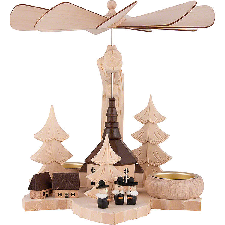 1 - stckige Blattpyramide Kurrende mit Seiffener Kirche  -  21cm