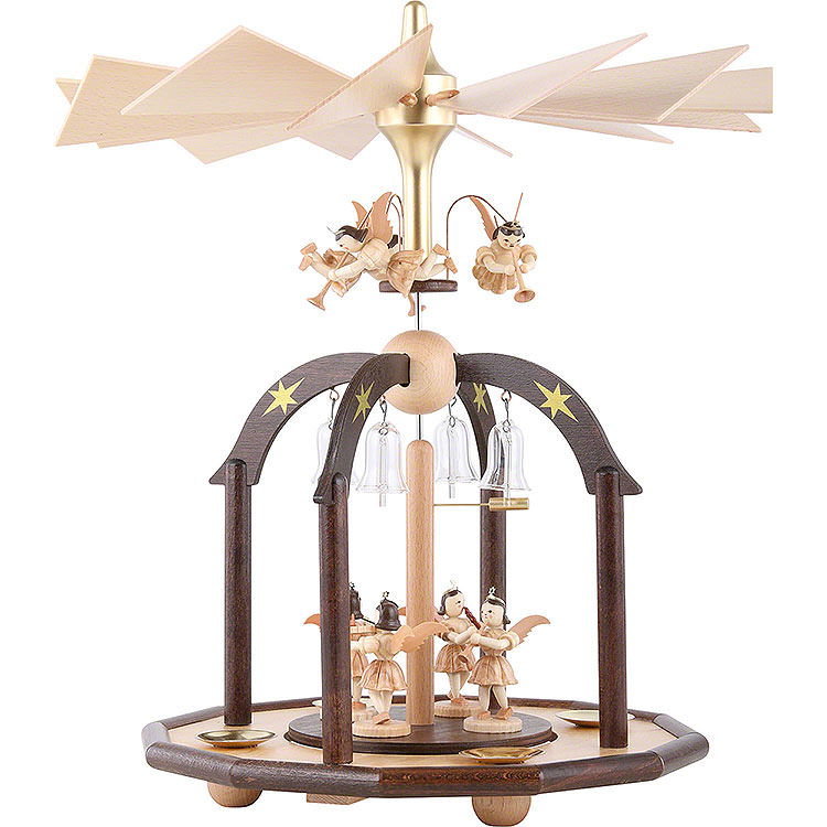 1 - stckige Glckchenpyramide mit sieben Engeln und Glasglckchen  -  38x28cm