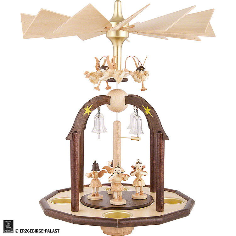1 - stckige Glckchenpyramide mit sieben Engeln und Glasglckchen  -  38x28cm