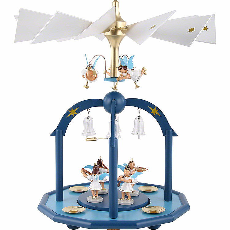 1 - stckige Glckchenpyramide mit sieben Engeln und Glasglckchen, farbig  -  38x28cm