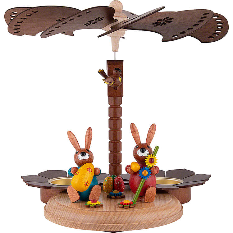 1 - stckige Osterpyramide mit zwei Hasen und Ei  -  20cm
