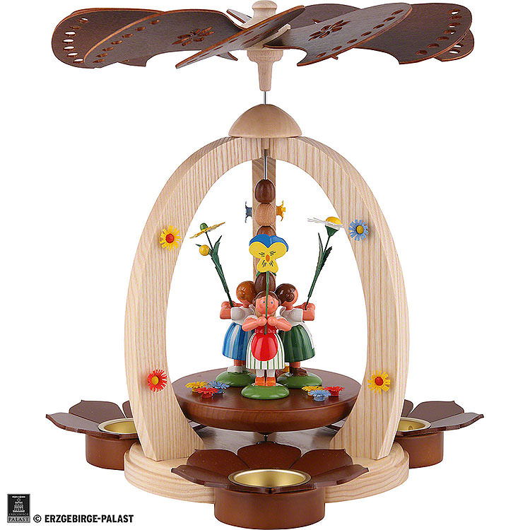 1 - stckige Pyramide mit Blumenkindern  -  natur  -  32cm