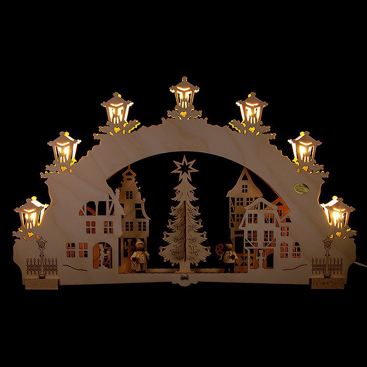 3D - Schwibbogen "Auf dem Weihnachtsmarkt"  -  52x32cm