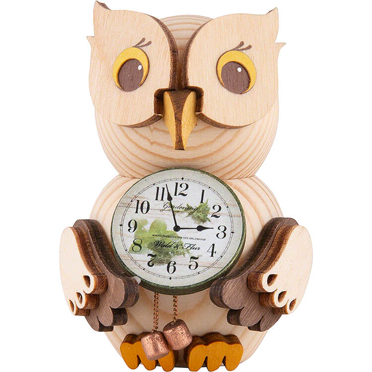 Mini Owl with Clock (7 cm/2.8in) by Drechslerei Kuhnert