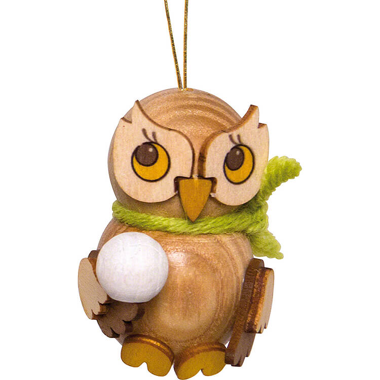 Tree Ornament - Owl Child with Snowball (4 cm/1.6in) by Drechslerei Kuhnert