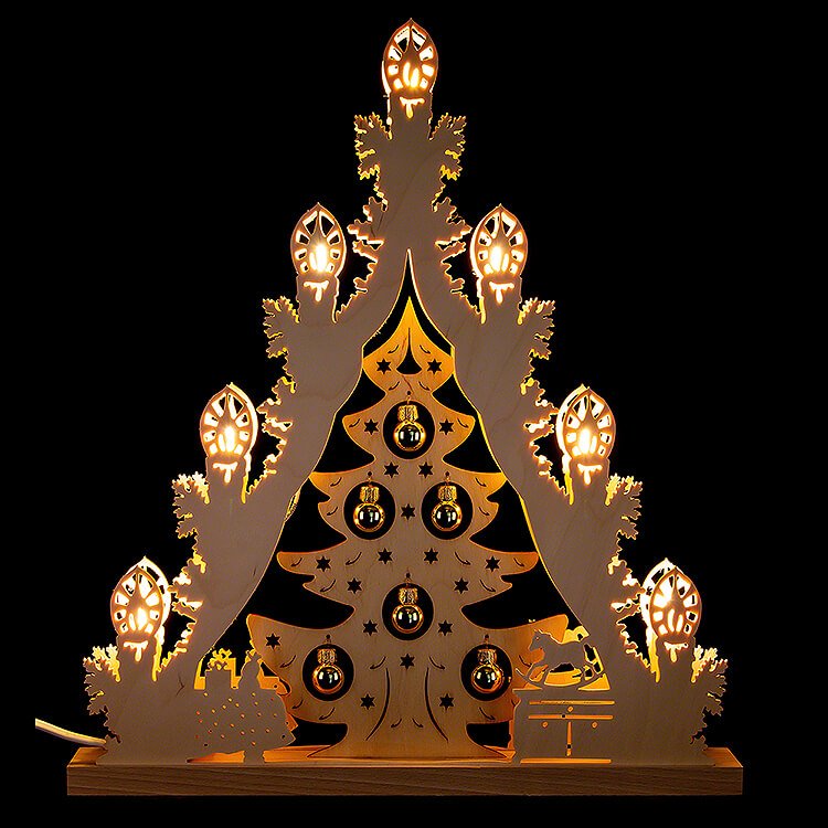Lichterspitze mit Weigla „Weihnachtsbaum goldenen (38×44 von Holzkunst cm) Kugeln“