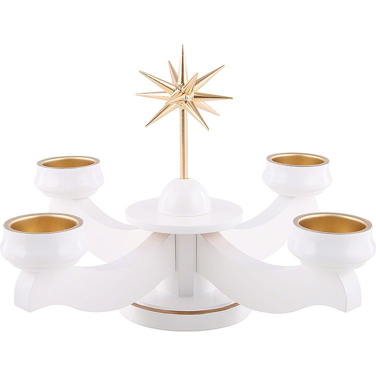 Advent Candle Holder  -  Star, for Thick Candles Or Tea Candles, White  -  19cm / 7.5 inch
