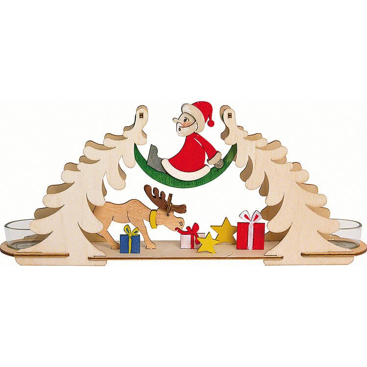 Bastelset Teelichtbogen Weihnachtsmann mit Elch  -  12cm