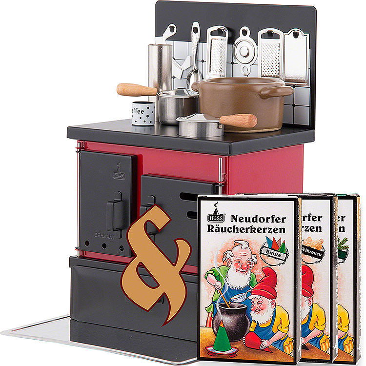 Bundle  -  Smoking Stove  -  Kitchen Stove Red - Black plus three packs of incense