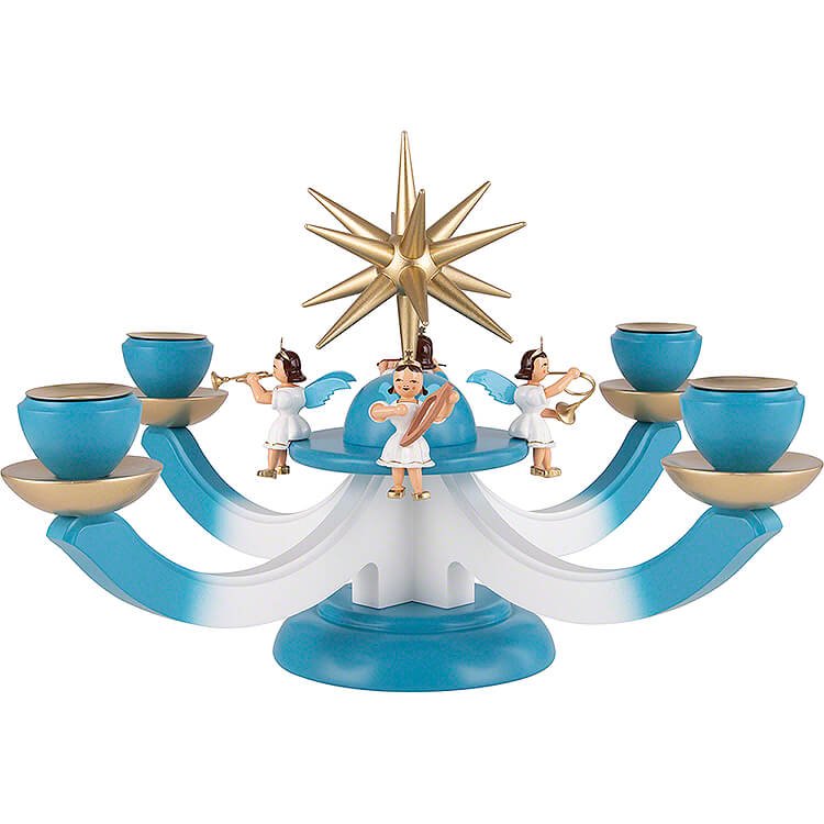 Candle Holder  -  Advent with Four Sitting Angels, Colored  -  38x38cm / 15x15 inch