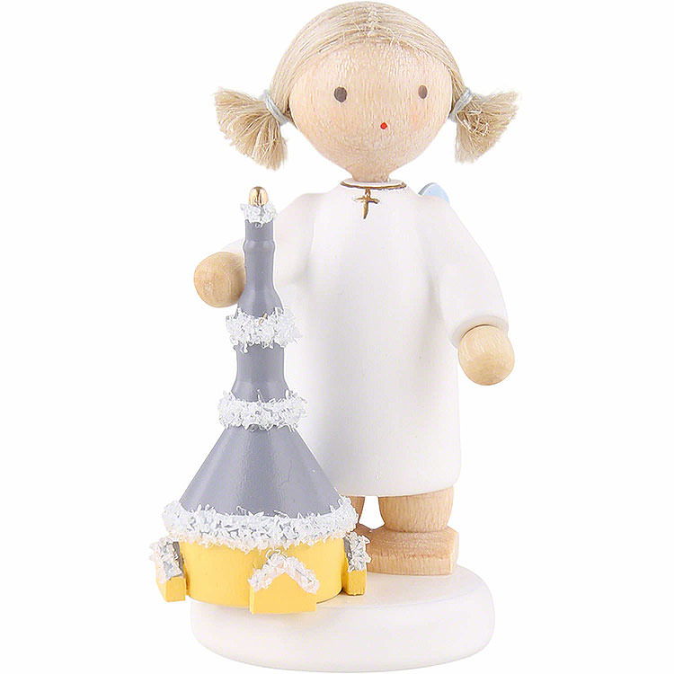 Flax Haired Angel with Church of Seiffen  -  5cm / 2 inch