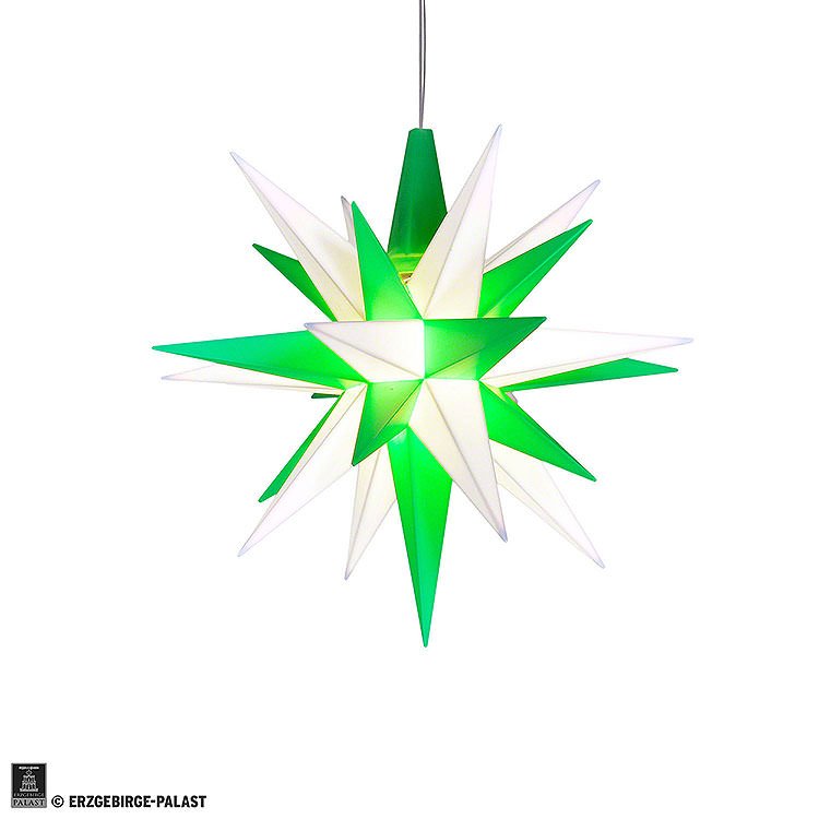 Herrnhuter Moravian Star A1e White/Green Plastic  -  13cm/5.1 inch