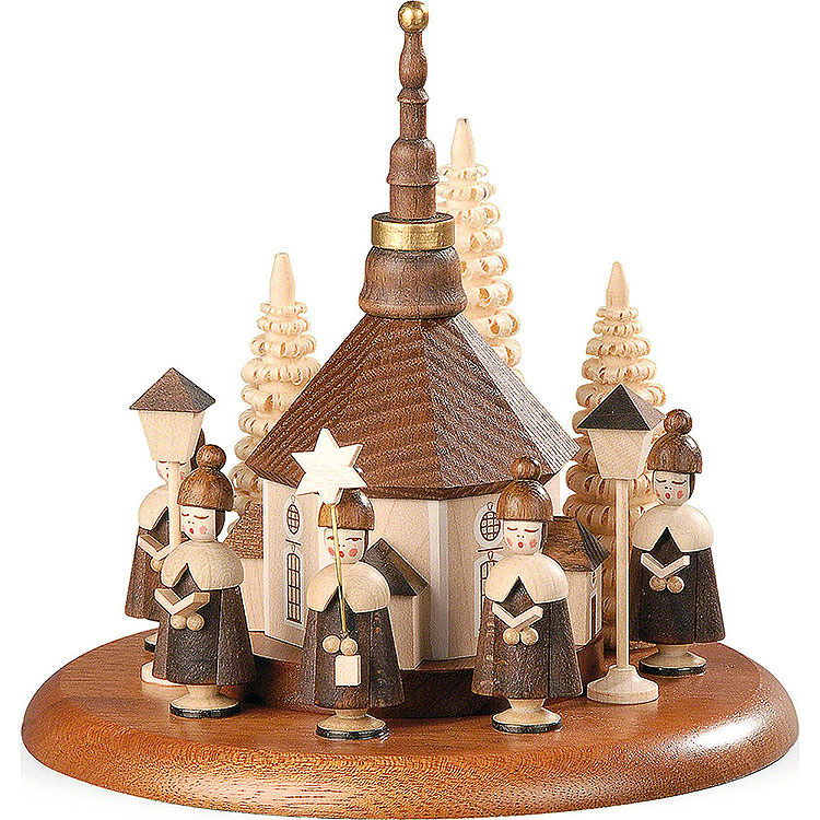 Motivplattform fr elektr. Spieldose  -  Kurrende mit Seiffener Kirche natur  -  13cm