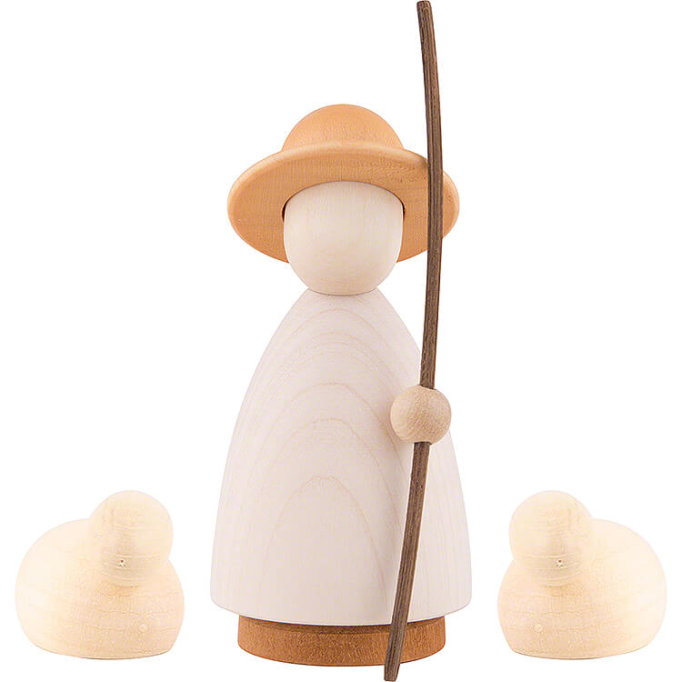Schfer mit 2 Schafen lasiert  -  gro  -  9,5cm