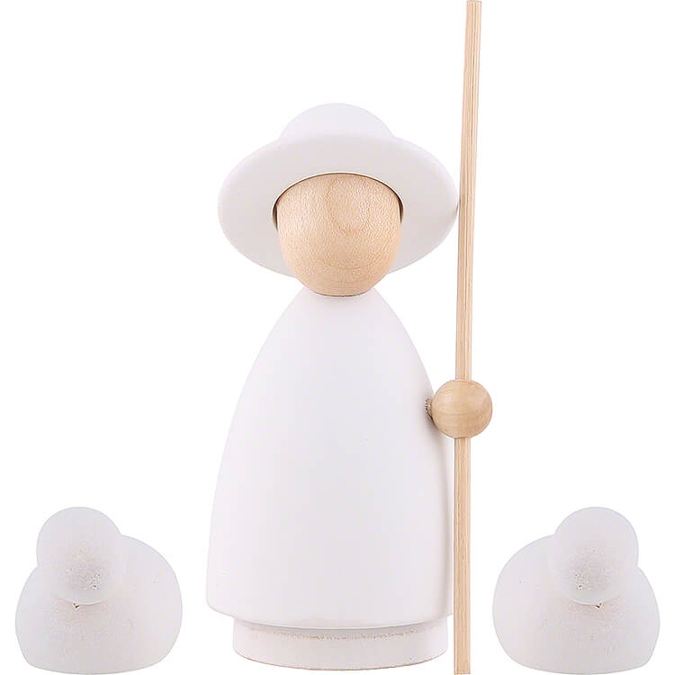 Schfer mit 2 Schafen natur/wei  -  gro  -  9,5cm