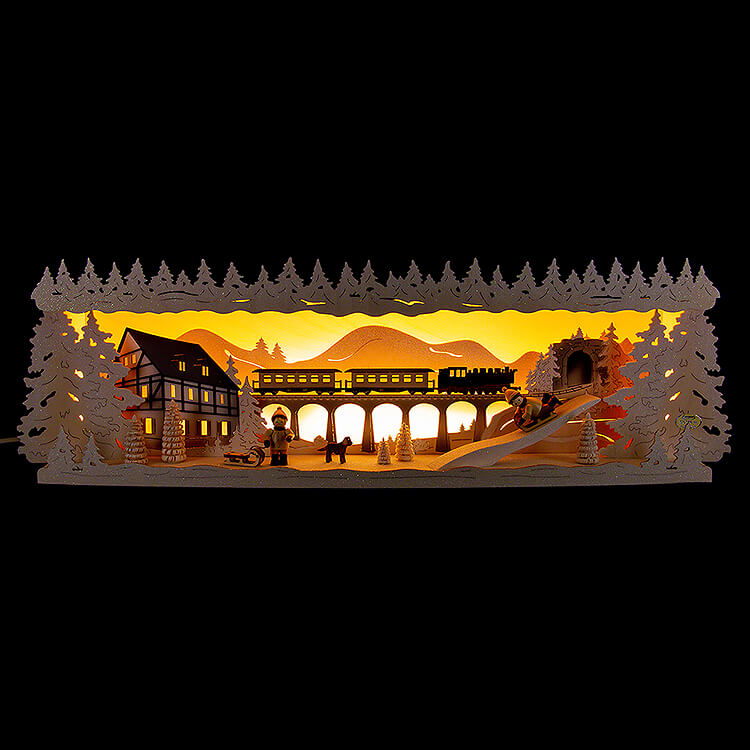 Schwibbogenerhhung Winterland Erzgebirge verschneit  -  63x17,5cm