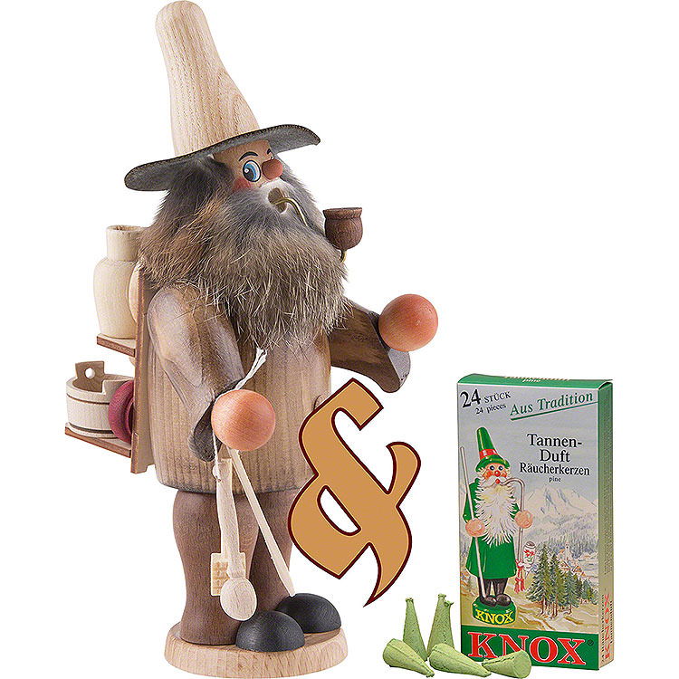 Set Ruchermnnchen Holzwarenhndler und eine Packung Rucherkerzen