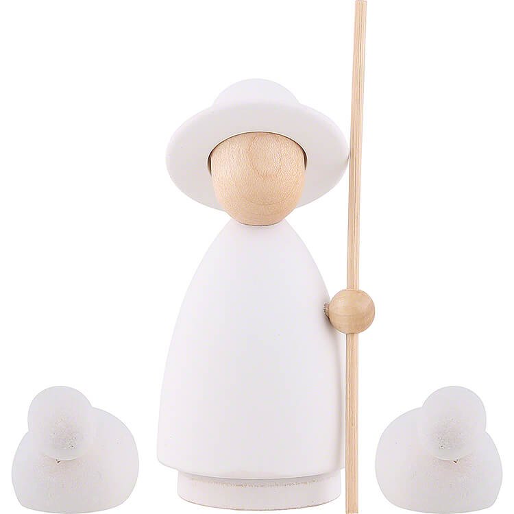 Shepherd with 2 Sheep Natural/White  -  Large  -  9,5cm / 3.7 inch