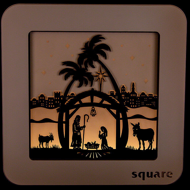 Standbild Square "Christi Geburt", wei/braun  -  29cm