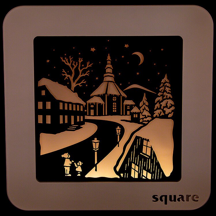 Standbild Square "Seiffen", weiß/braun  -  29cm