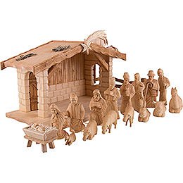Carved Nativity Set of 19 Pieces with Stable