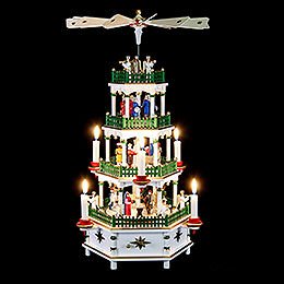 4-stöckige Pyramide Christi Geburt weiß mit Musikspielwerk - 52 cm